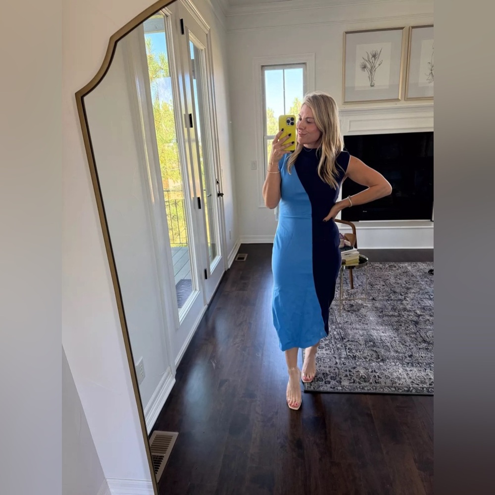 NWT Anthropologie Maeve Muscle Colorblock Midi Dress in BLUE, Size LP - Picture 4 of 6